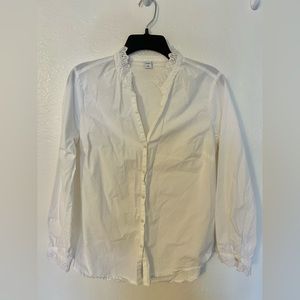 Old Navy White Long Sleeve Button Up Blouse with Lace Trim